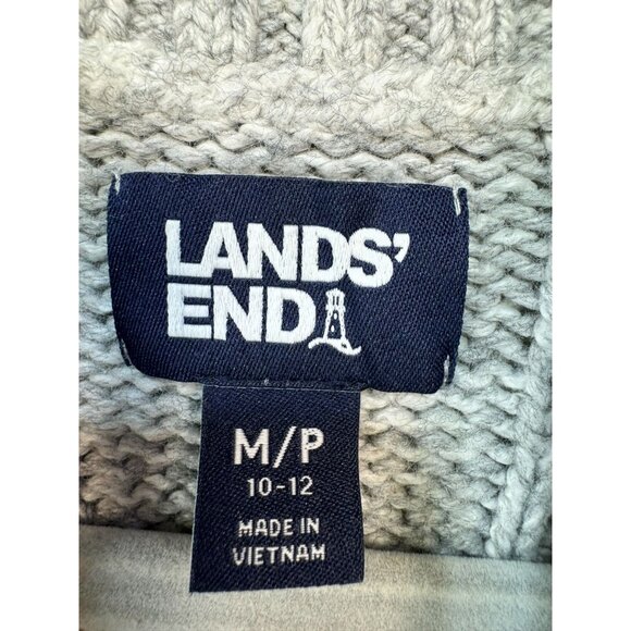 Lands End Womens Cable Knit  Sweater M/P Gray Wool Blend Fisherman Look - Picture 3 of 13